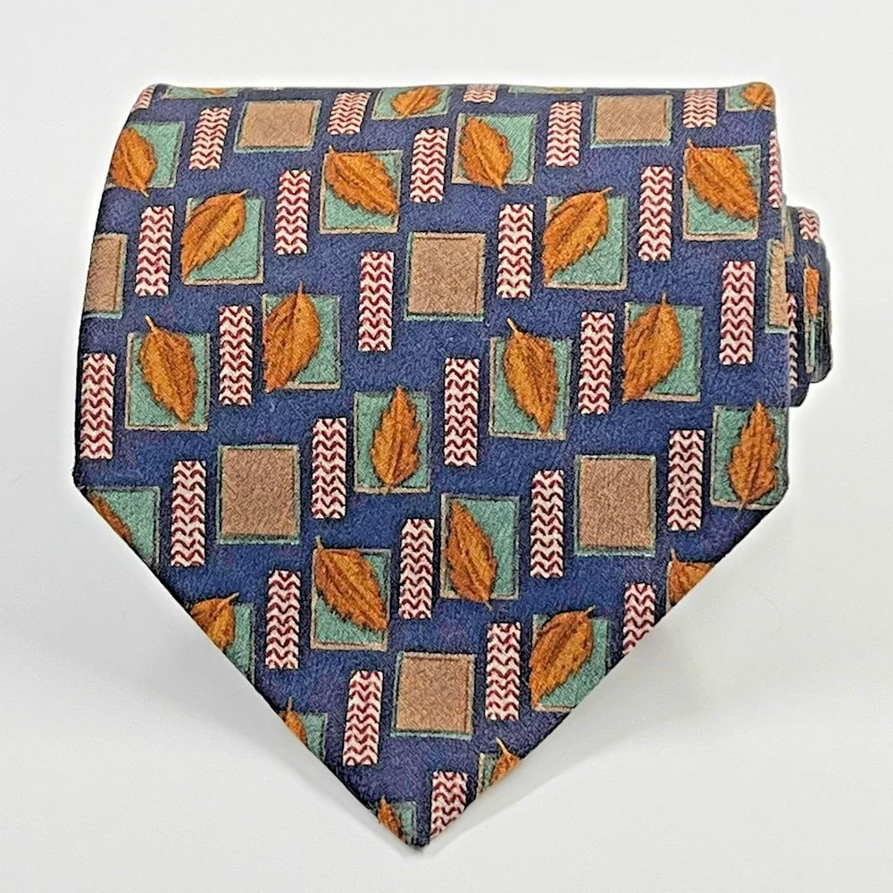 Vintage Chaps Ralph Lauren Silk Men's Necktie Geometric Leaves Fall Autumn USA‎